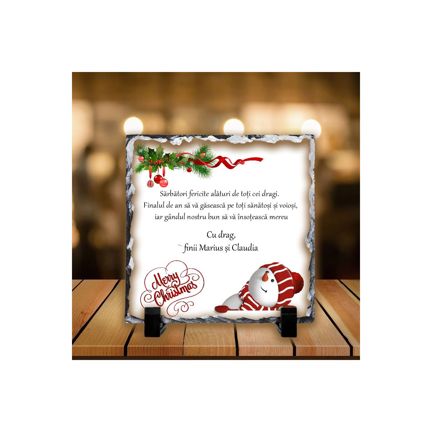 Placă de ardezie personalizată cu mesaj pentru fini de Crăciun