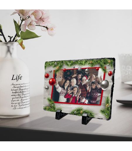 Placă de ardezie personalizată cu imagine family Christmas