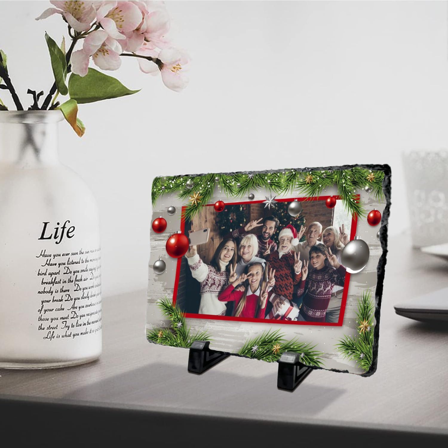 Placă de ardezie personalizată cu imagine family Christmas