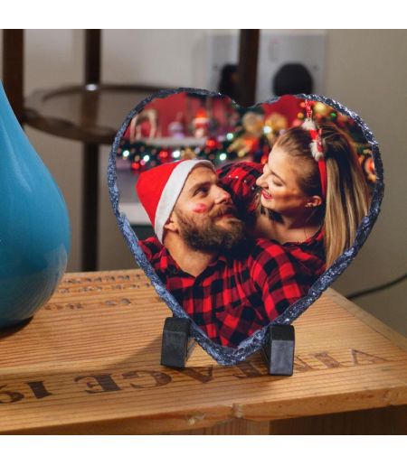 Placă de ardezie personalizată în formă de inimă cu imagine