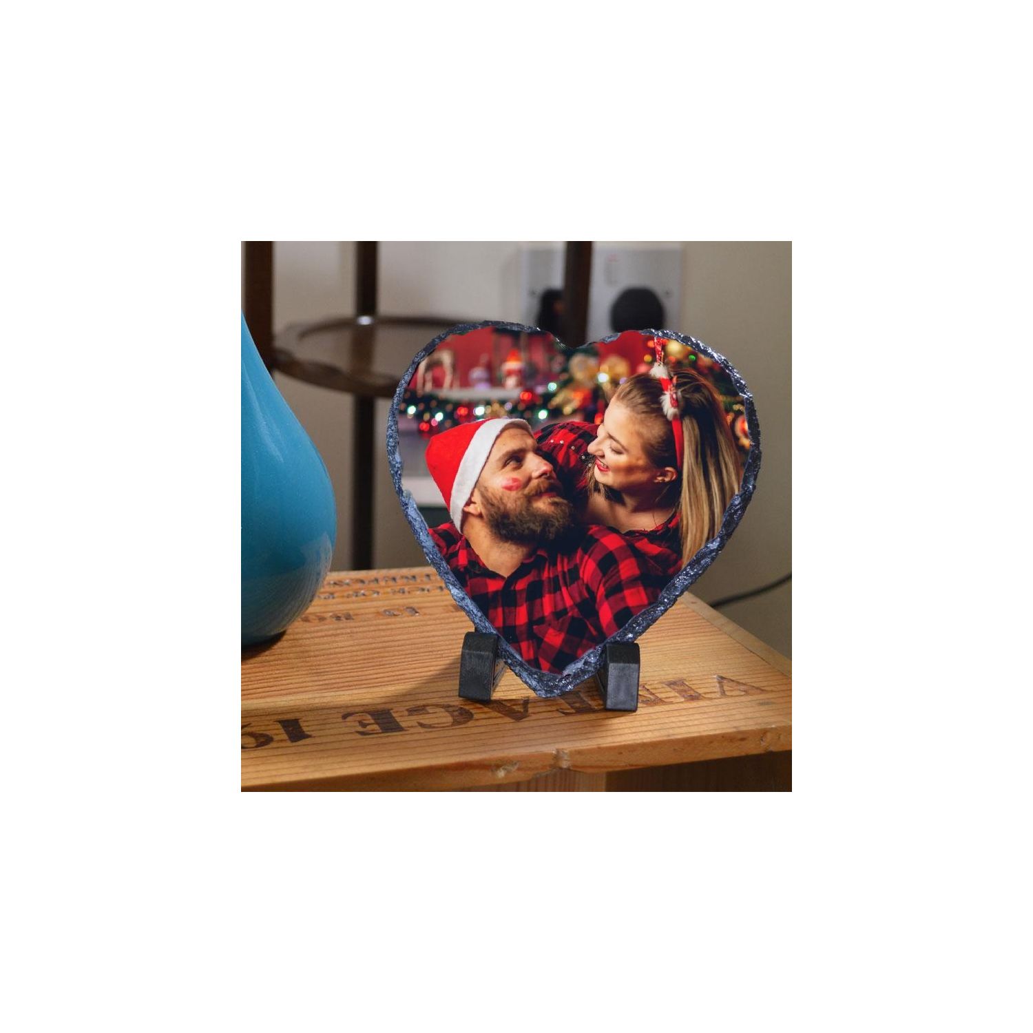 Placă de ardezie personalizată în formă de inimă cu imagine