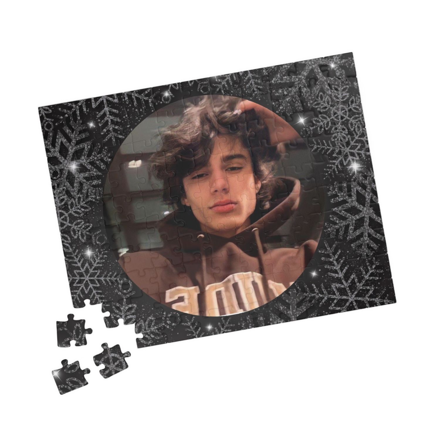 Puzzle personalizat de Crăciun cu poză pe fundal negru