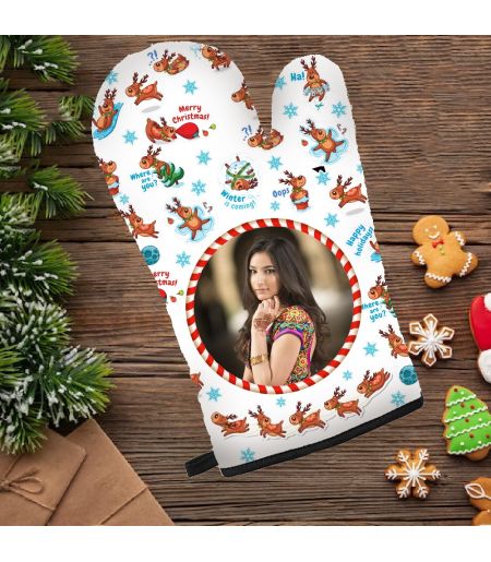 Mănușă bucătărie personalizată cu tematică de Crăciun și fotografie