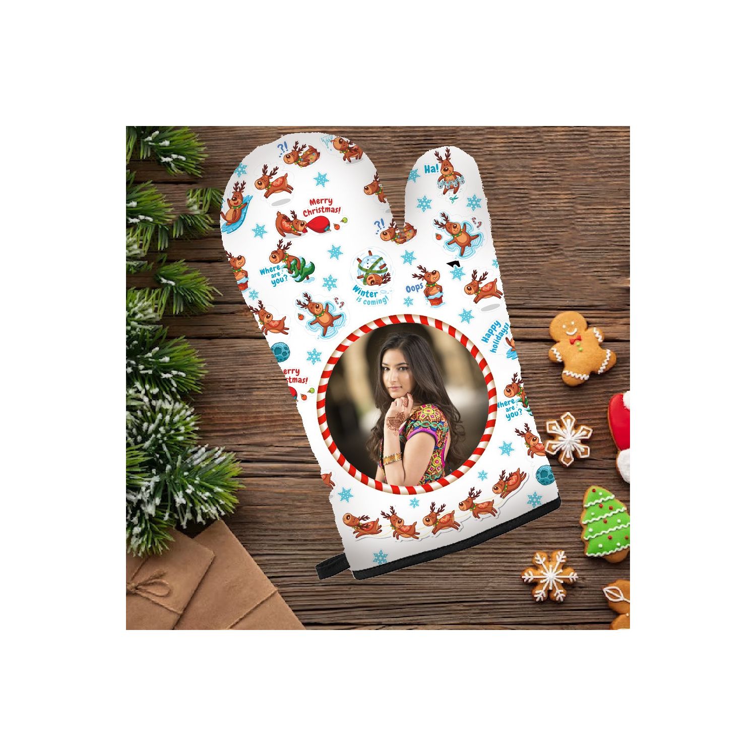 Mănușă bucătărie personalizată cu tematică de Crăciun și fotografie