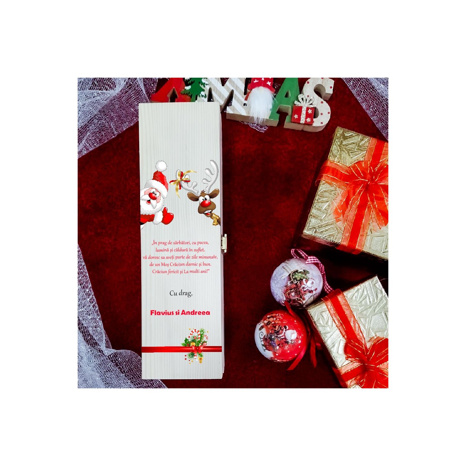 Cutie de vin personalizată Santa Claus și mesaj