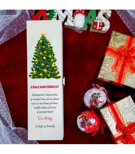 Cutie de vin personalizată Christmas tree cu mesaj