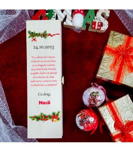 Cutie de vin personalizată de Crăciun cu mesaj și dată