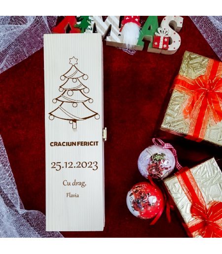 Cutie de vin personalizată prin gravură cu nume și mesaj