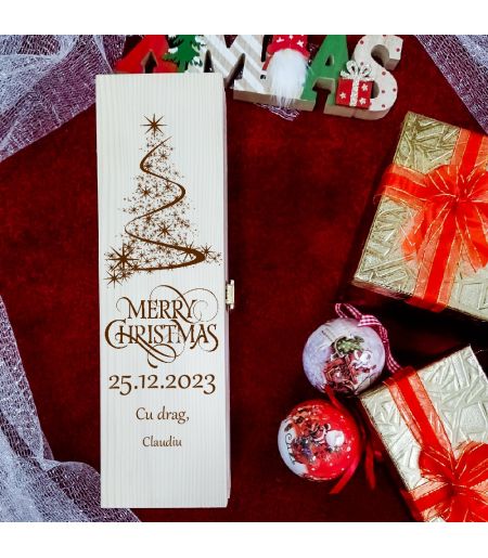 Cutie de vin personalizată prin gravură Christmas tree