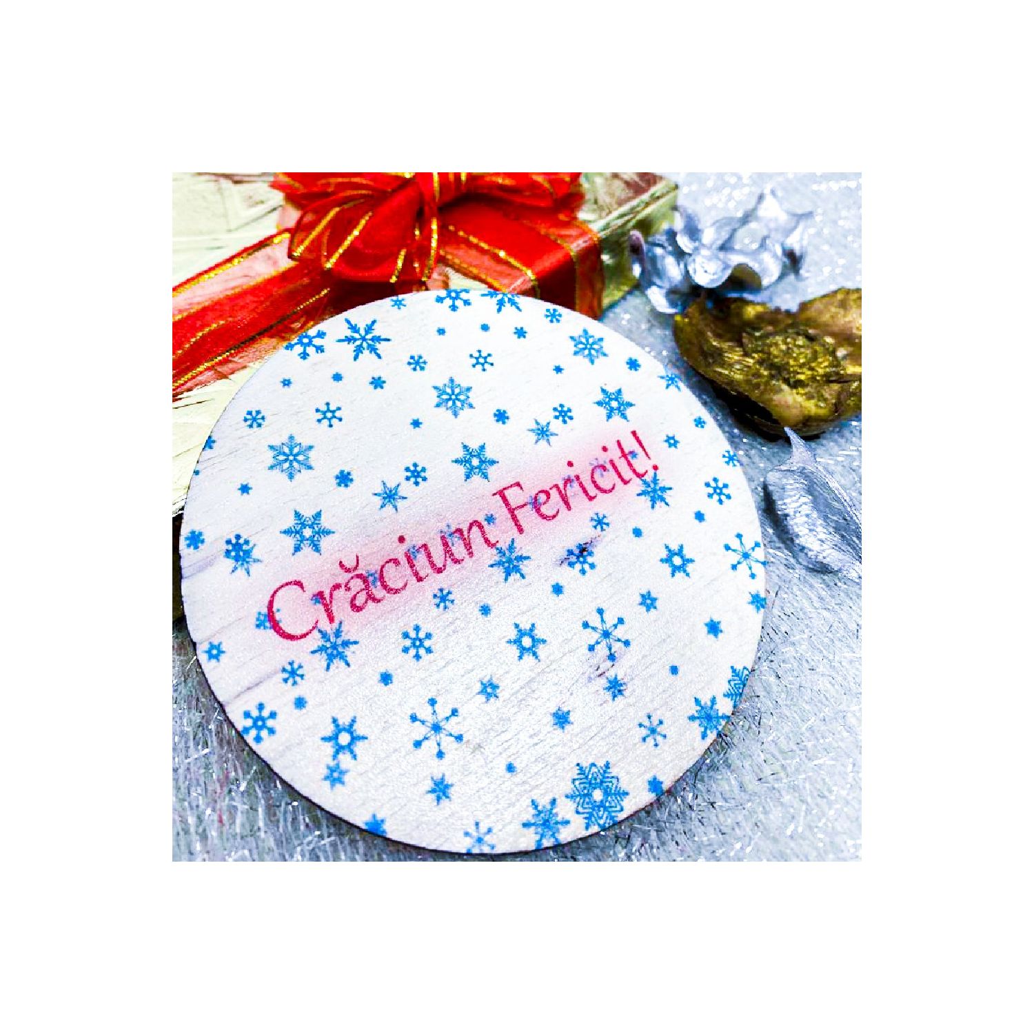 Suport pentru cană cu fulgi de nea și mesaj