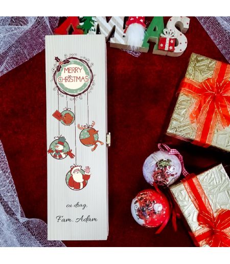 Cutie de vin personalizată cu globuri și nume