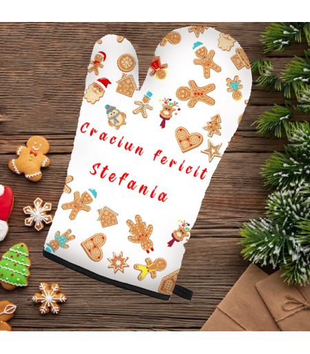 Mănușă de bucătărie personalizată cu nume și mesaj Crăciun Fericit