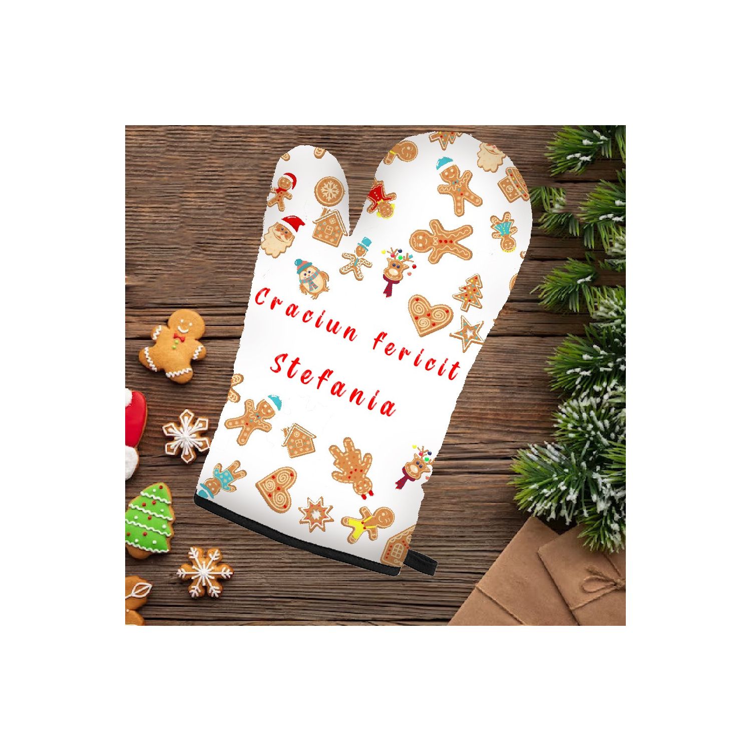 Mănușă de bucătărie personalizată cu nume și mesaj Crăciun Fericit