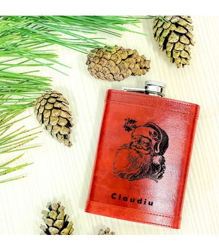 Sticlă de buzunar personalizată cu Santa Claus și nume