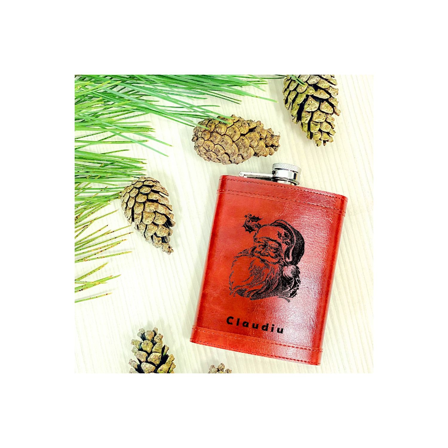 Sticlă de buzunar personalizată cu Santa Claus și nume
