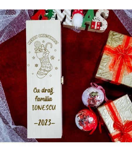 Cutie de vin personalizată Merry Christmas