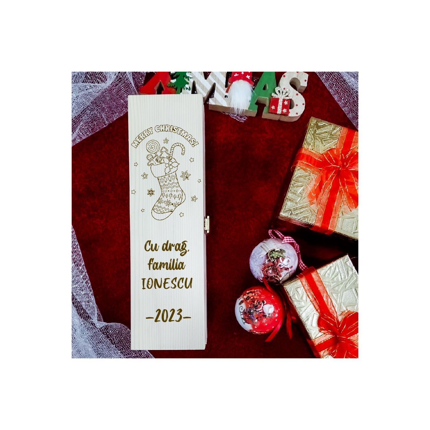 Cutie de vin personalizată Merry Christmas