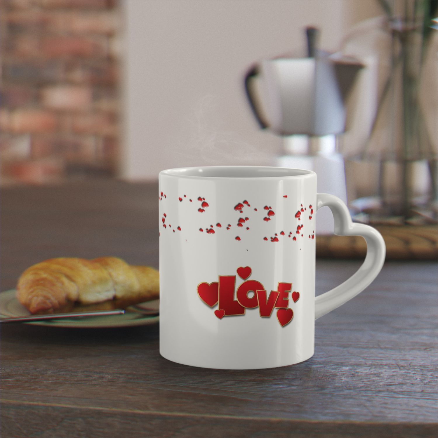 Cană personalizată cu toartă în formă de inimă, o fotografie și mesaj LOVE