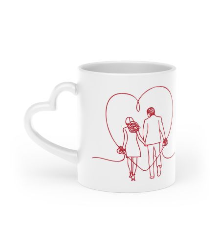 Cană personalizată cu toartă inimă și mesaj de dragoste