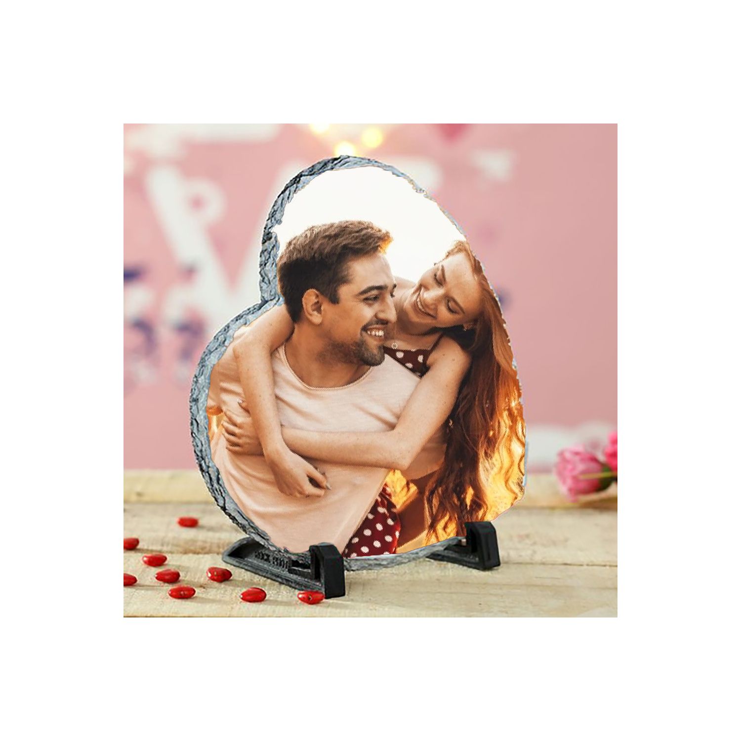 Placă de ardezie personalizată în formă de inimă cu o poză