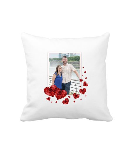 Pernă personalizată cu o fotografie și inimi