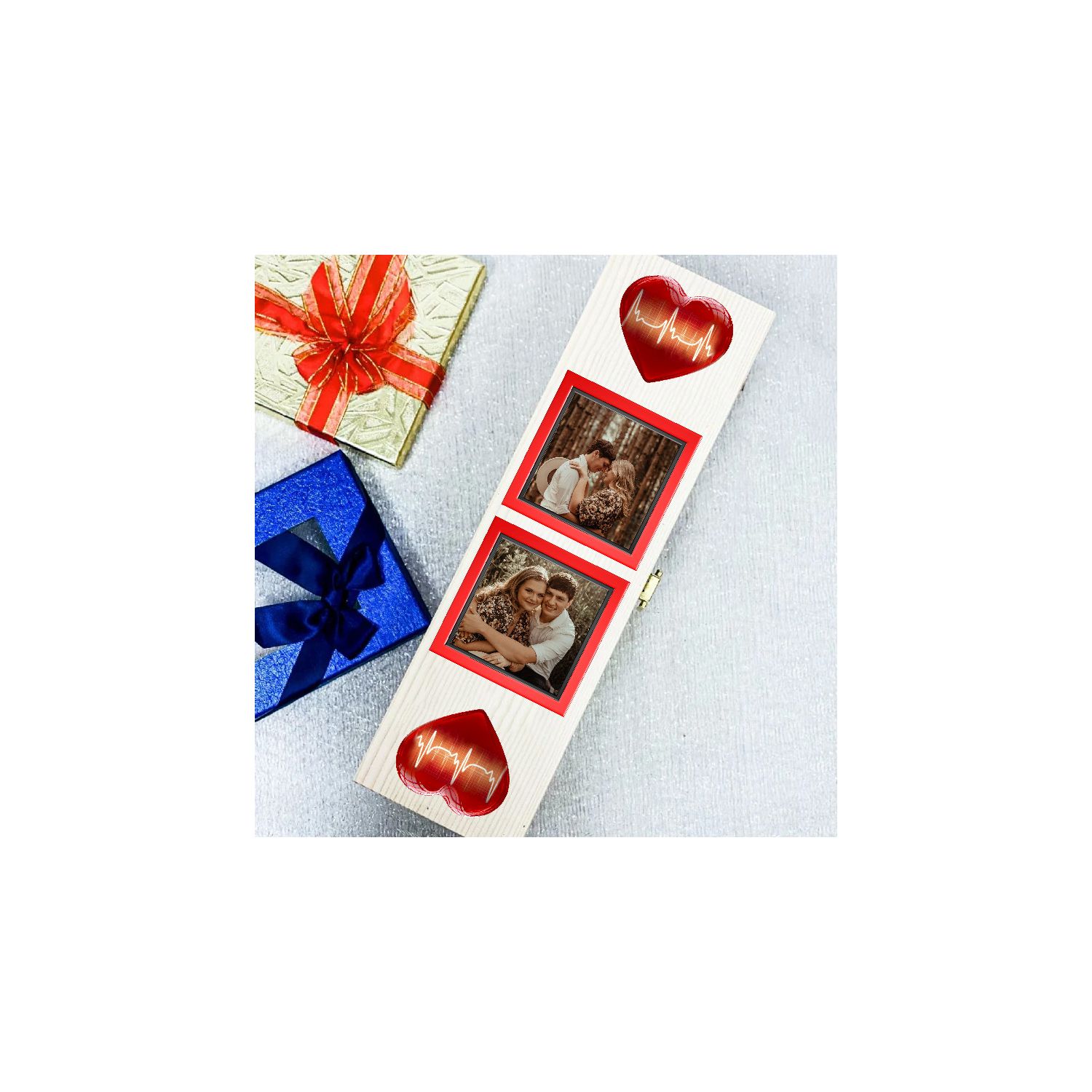 Cutie de vin personalizată cu două poze