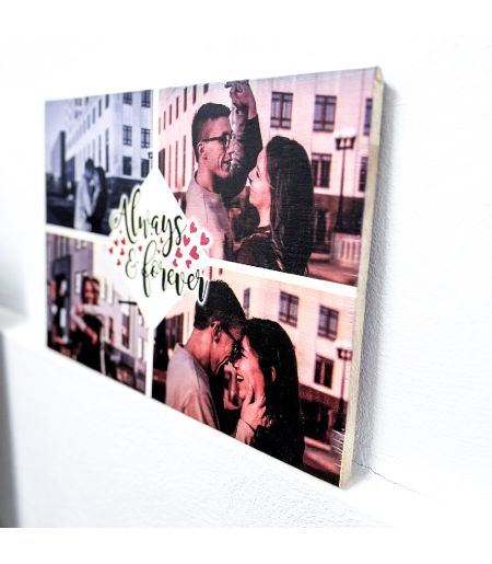 Tablou din lemn personalizat cu 4 fotografi și mesaj