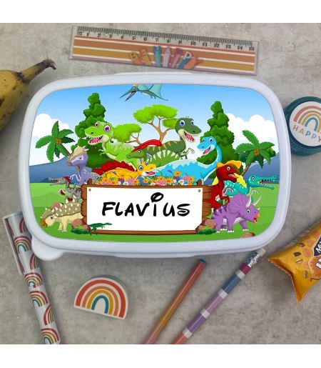 Lunch-Box personalizat cu dinozauri și nume