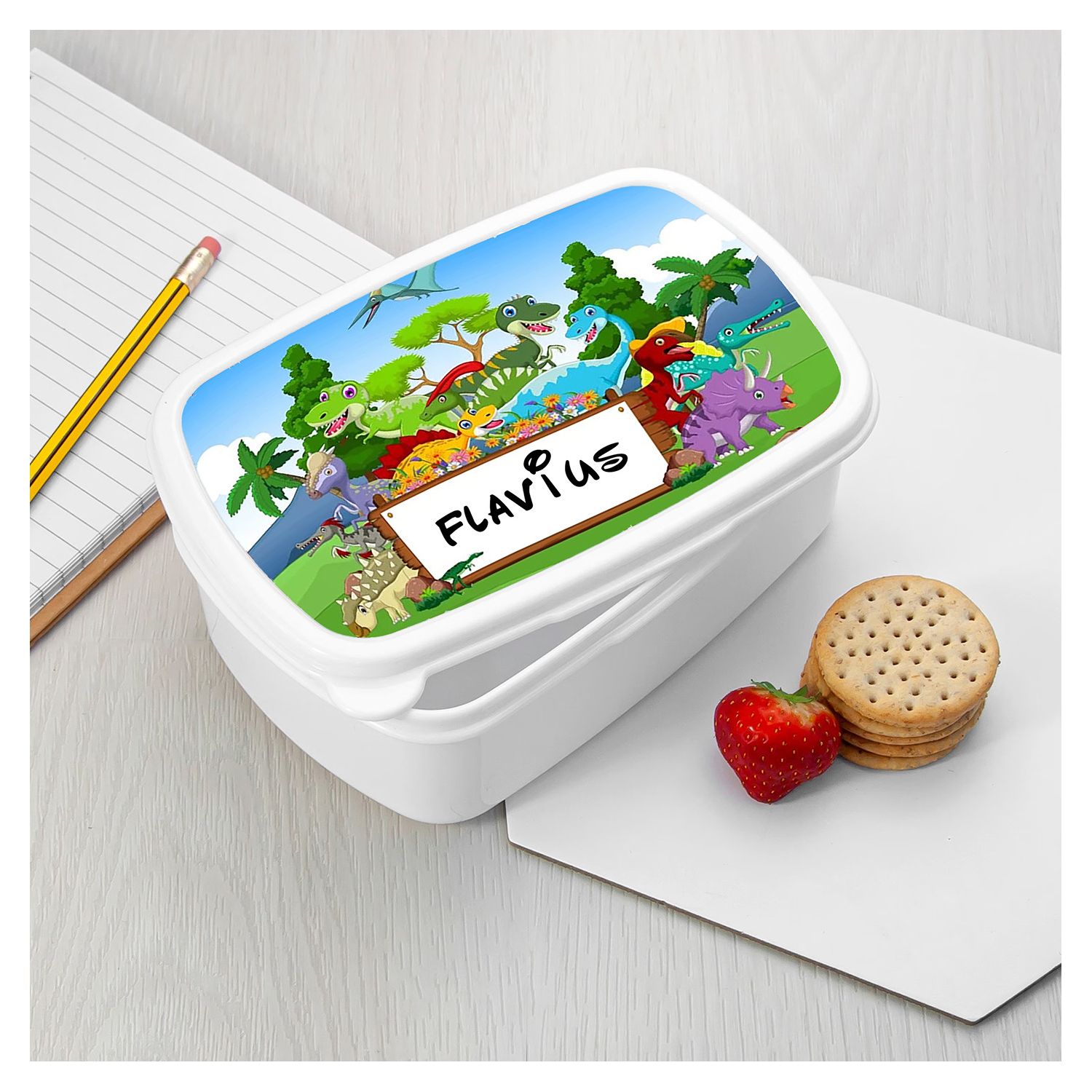Lunch-Box personalizat cu dinozauri și nume