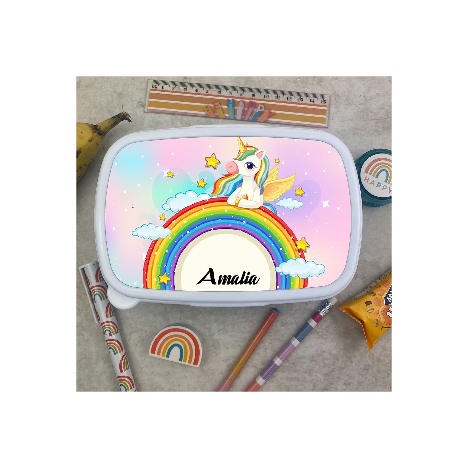 Lunch-box personalizat cu Unicorn și nume
