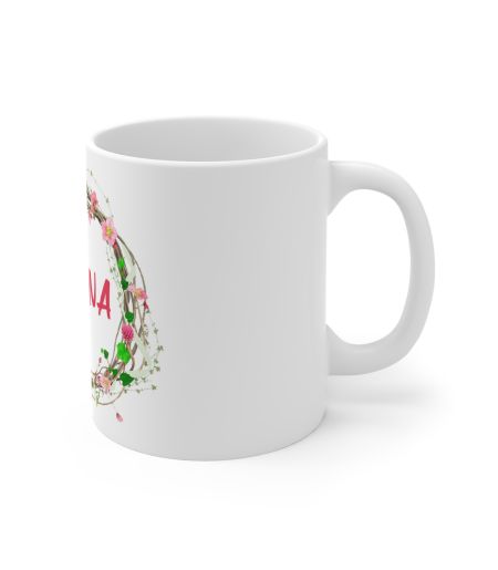 Cana personalizata cu nume si cerc de flori