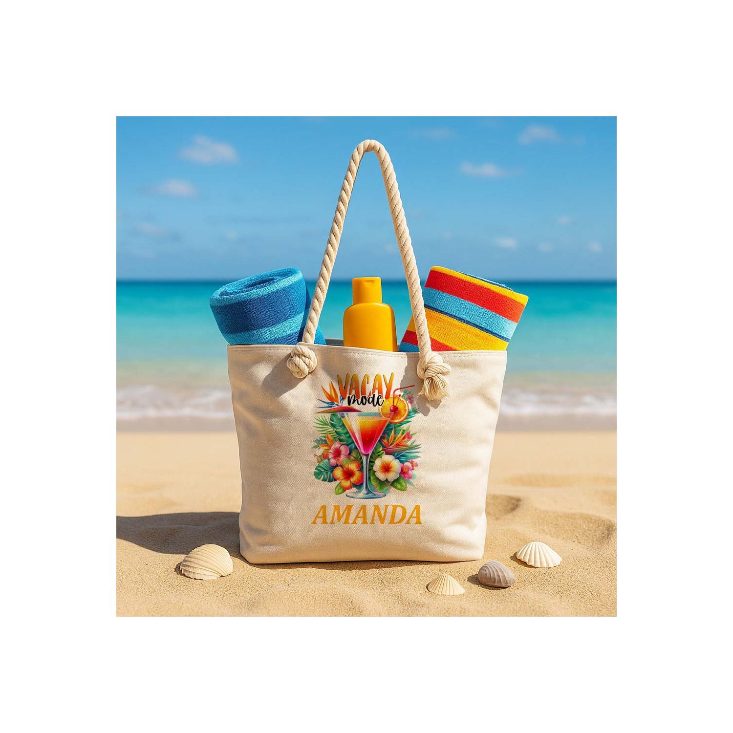 Geantă de plaja personalizata cu tematica summer si nume