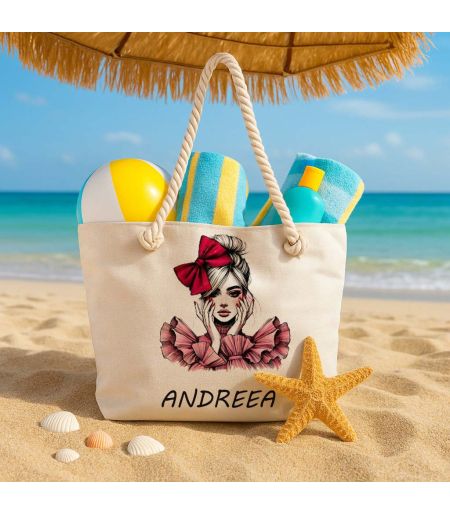 Geantă de plajă personalizată cu imprimeu girl și nume
