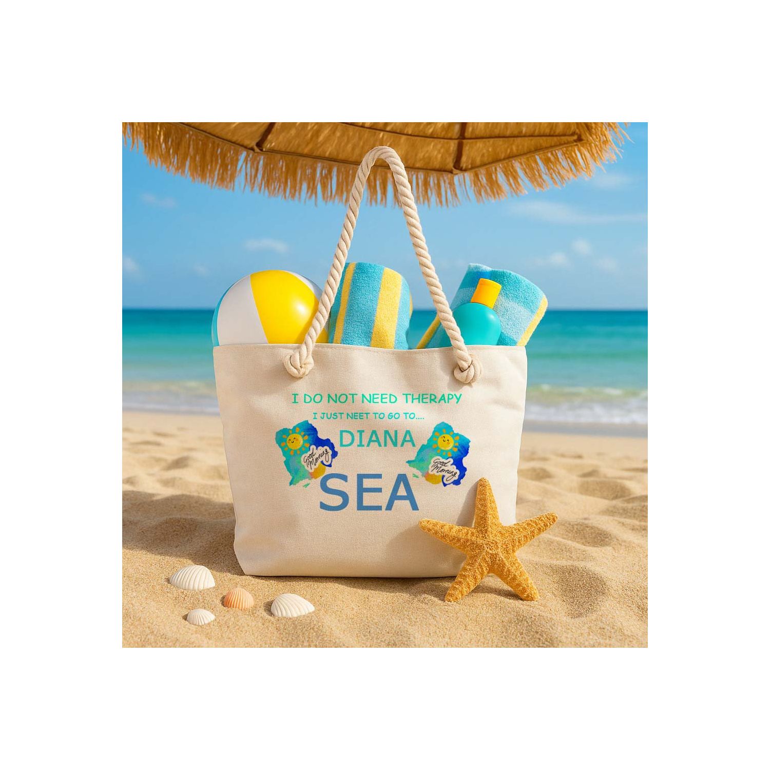 Geantă de plajă personalizată cu imprimeu SEA