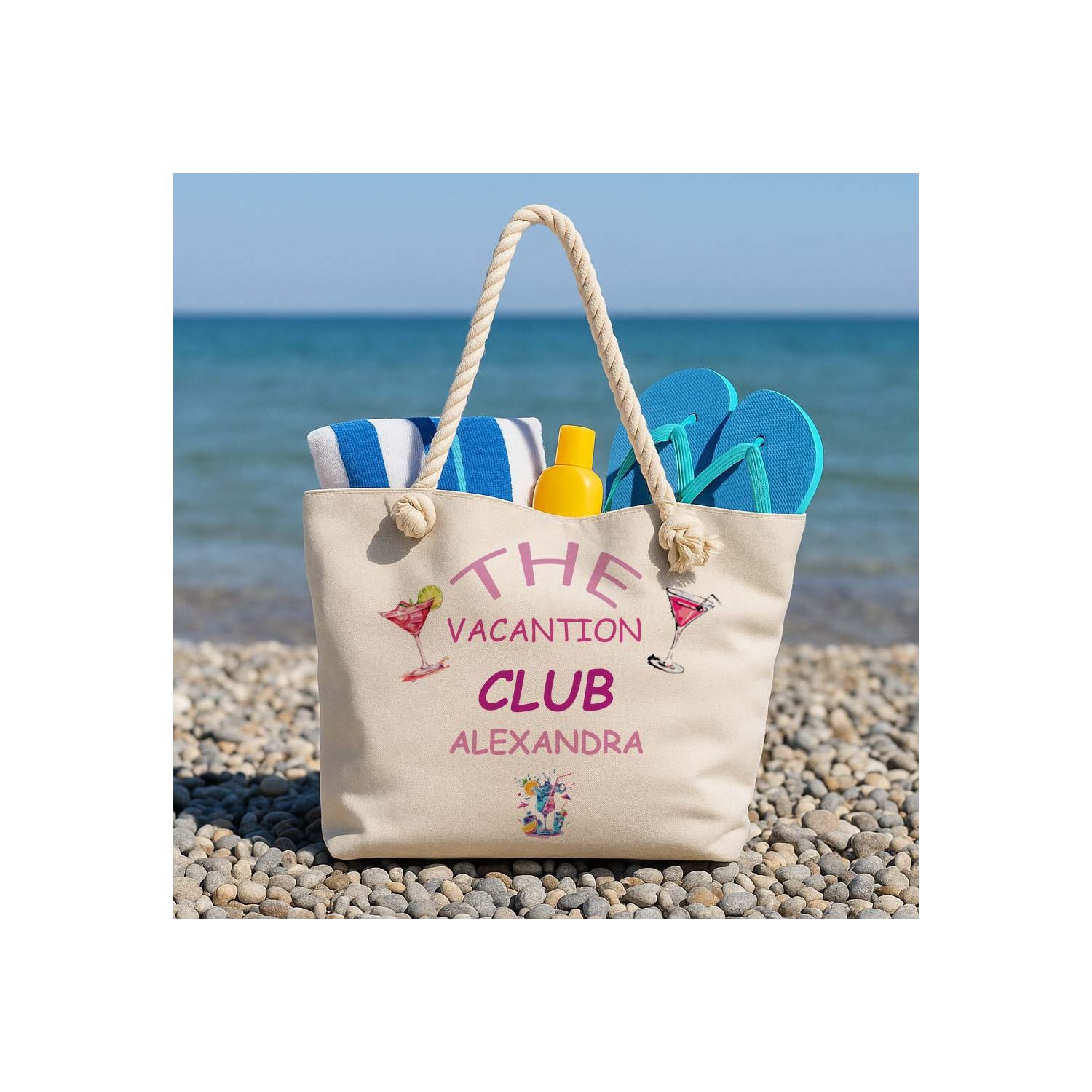 Geantă de plajă personalizată cu mesaj și nume