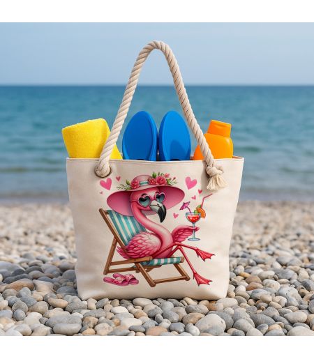 Geantă de plajă personalizată flamingo roz