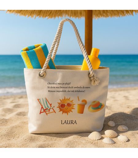 Geantă de plajă personalizată text și nume