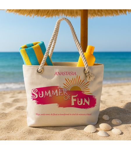Geantă de plajă personalizată summer fun și nume