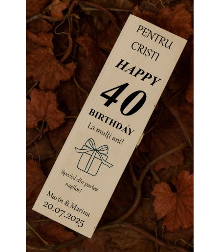 Cutie de vin personalizată cu nume, data și vârstă