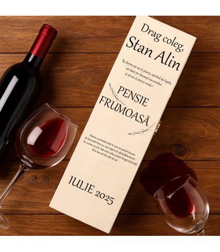 Cutie de vin personalizată pentru pensionare
