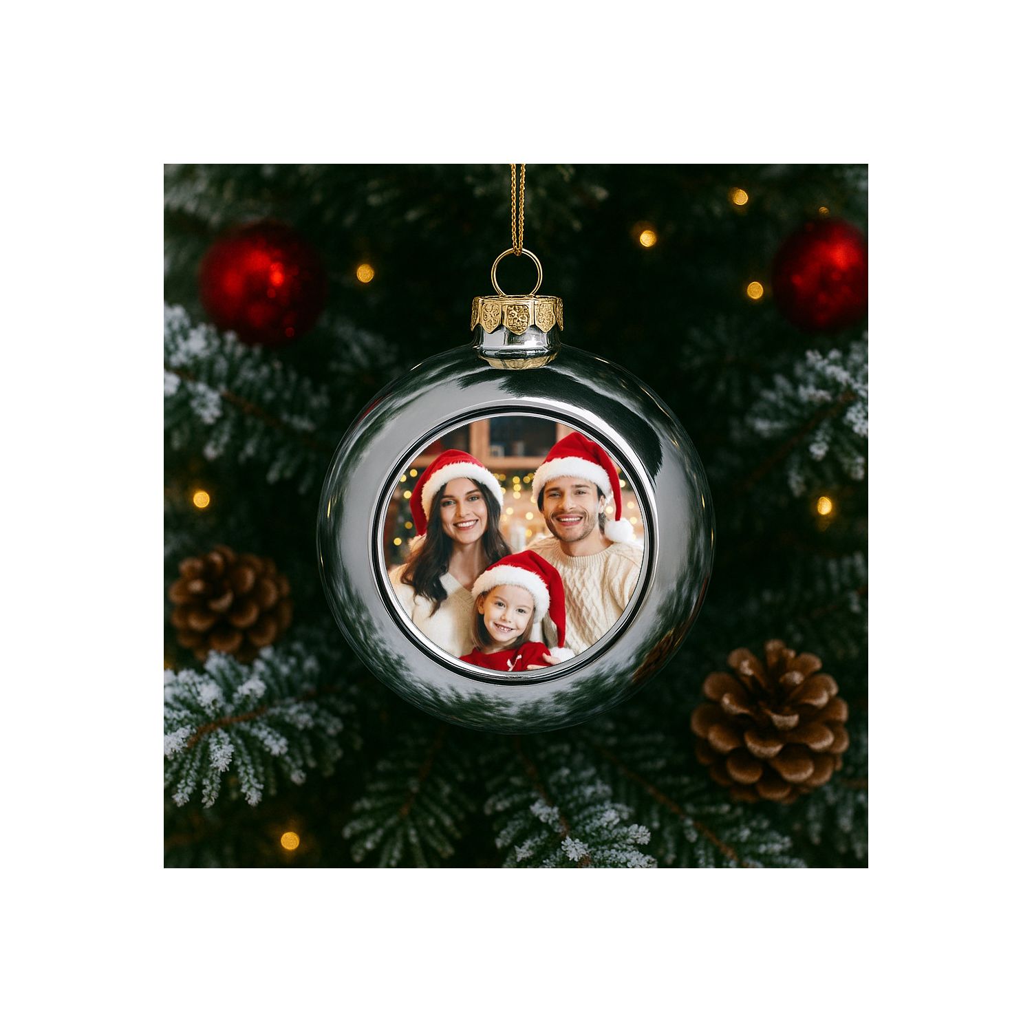 GLOB ARGINTIU ROTUND PERSONALIZAT CU FOTOGRAFIE