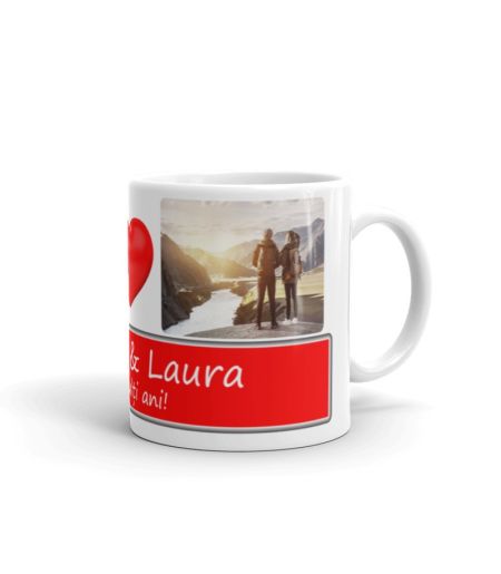 Cana personalizata cu mesaj te iubesc si 2 poze