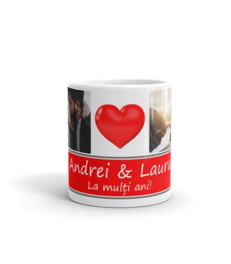 Cana personalizata cu mesaj te iubesc si 2 poze