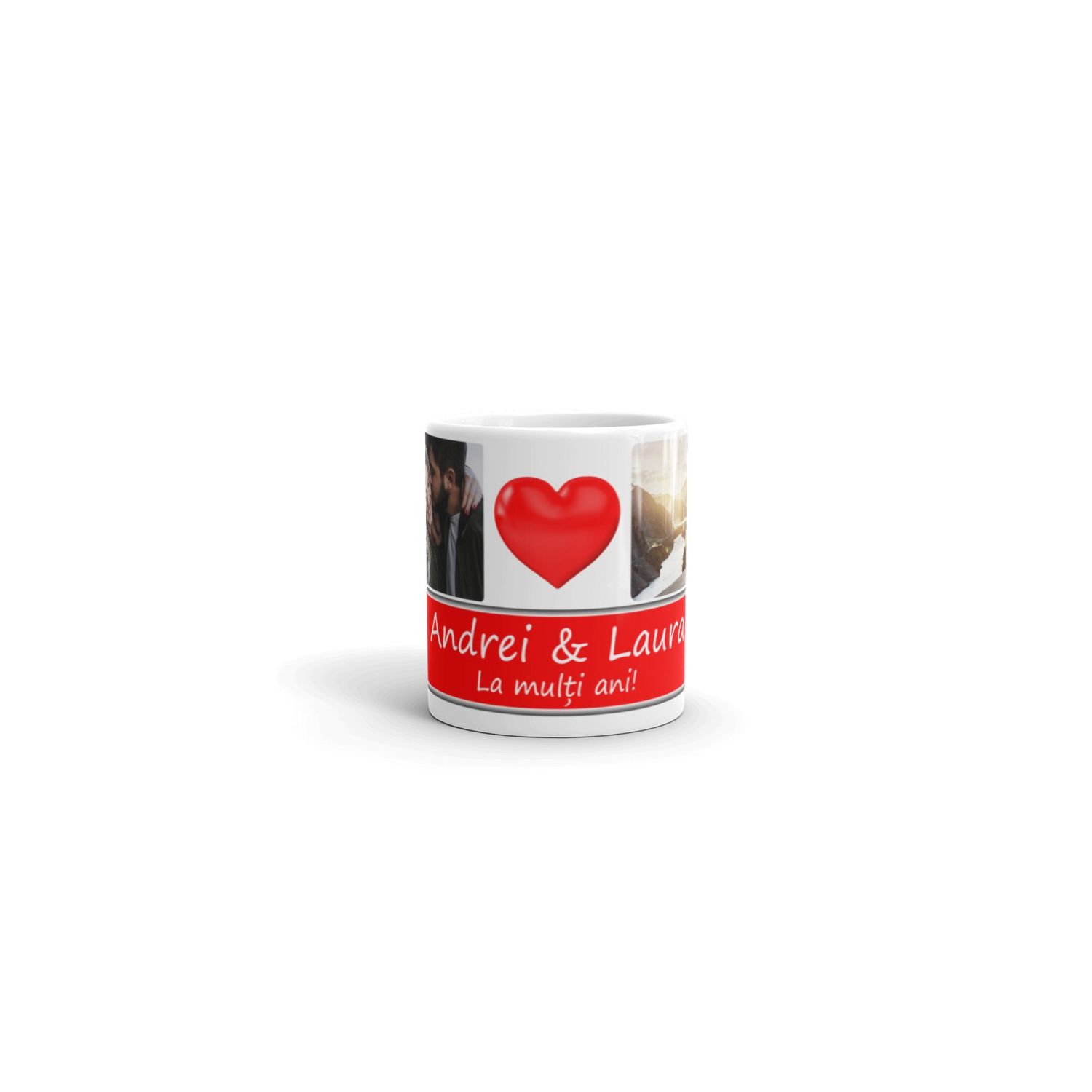 Cana personalizata cu mesaj te iubesc si 2 poze