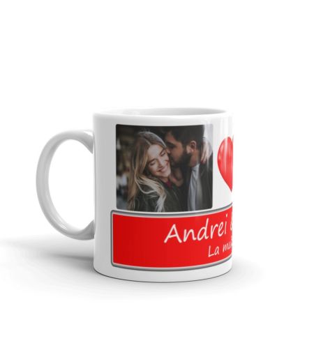 Cana personalizata cu mesaj te iubesc si 2 poze