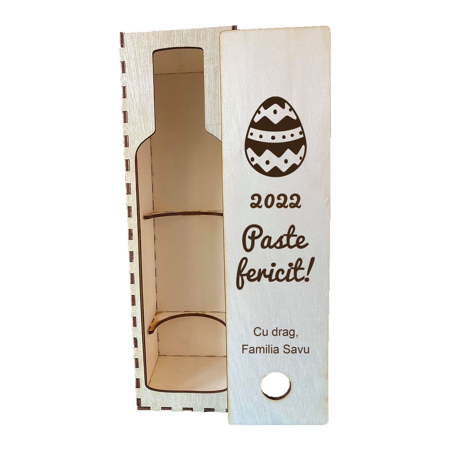 Cutie vin personalizata Paste fericit cu nume si an
