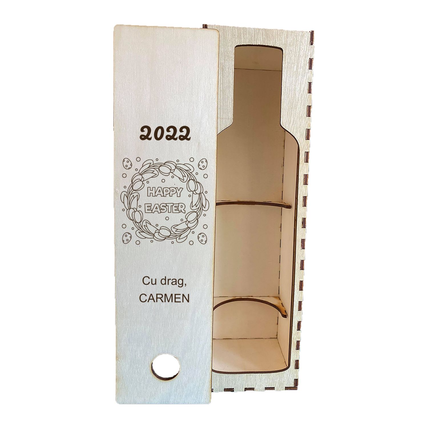 Cutie vin personalizata cu mesaj Happy easter