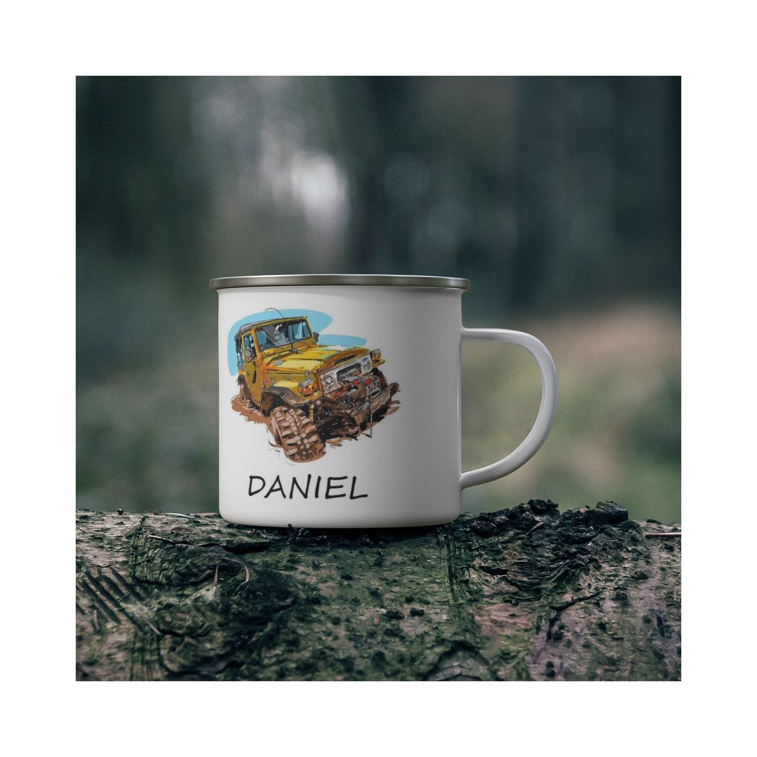 Cana metalica emailata personalizata offroad si nume