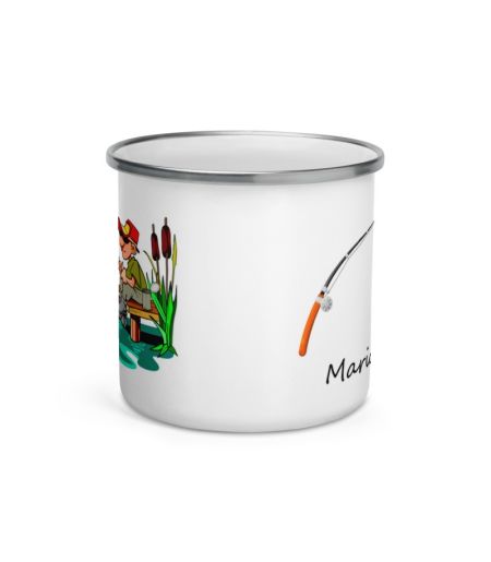 Cana metalica emailata pescar si nume