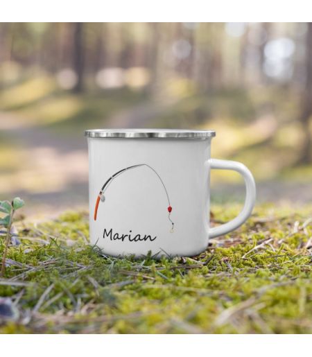 Cana metalica emailata pescar si nume